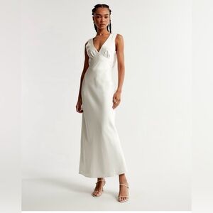 Abercrombie & Fitch White Plunge Cowl Back Maxi Dress